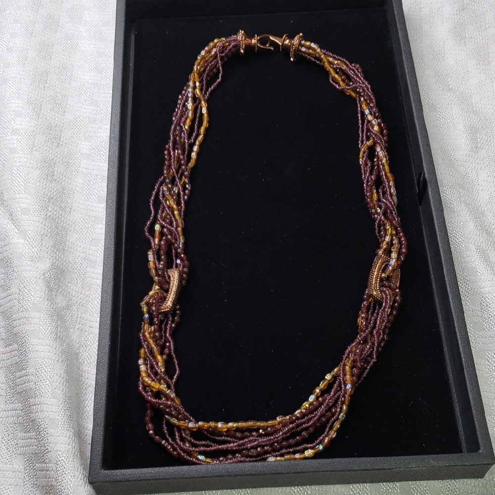 India Glass Multistrand Bead Necklace Boho
